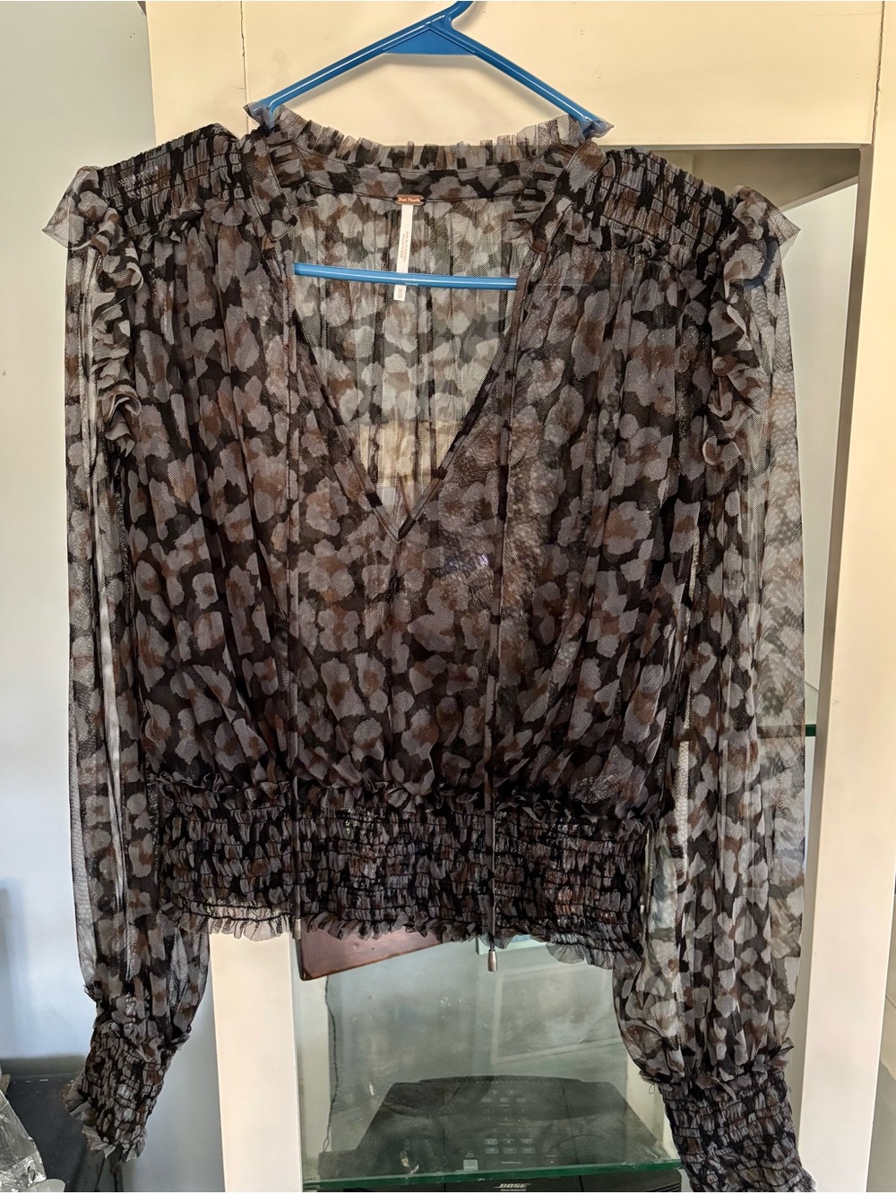 Free People Sheer Leopard-Print Mesh Skirt - Black/Grey/Brown M